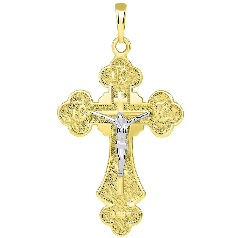 14k Two-Tone Gold Elegant IC XC NIKA Cross Crucifix Pendant