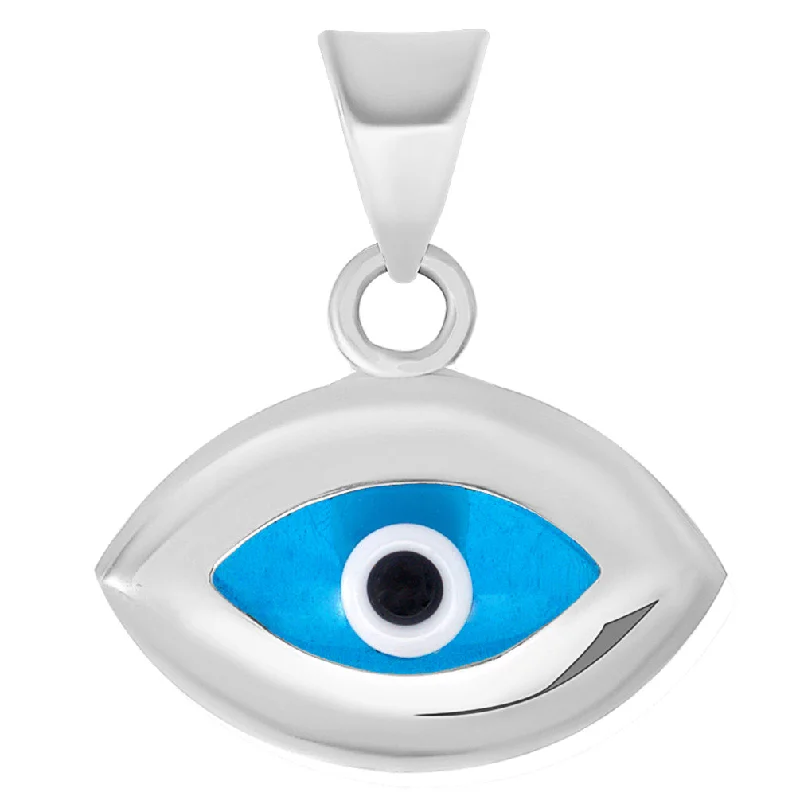 14k White Gold Eye Shaped Plain Blue Evil Eye Charm Pendant