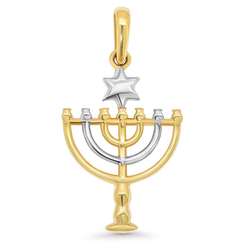 14k Yellow Gold Mini 7-Branched Menorah Pendant - Two-Tone