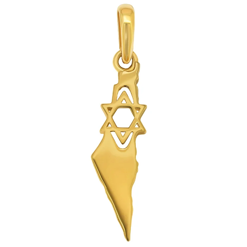 14k Yellow Gold Mini State of Israel with Star of David Pendant