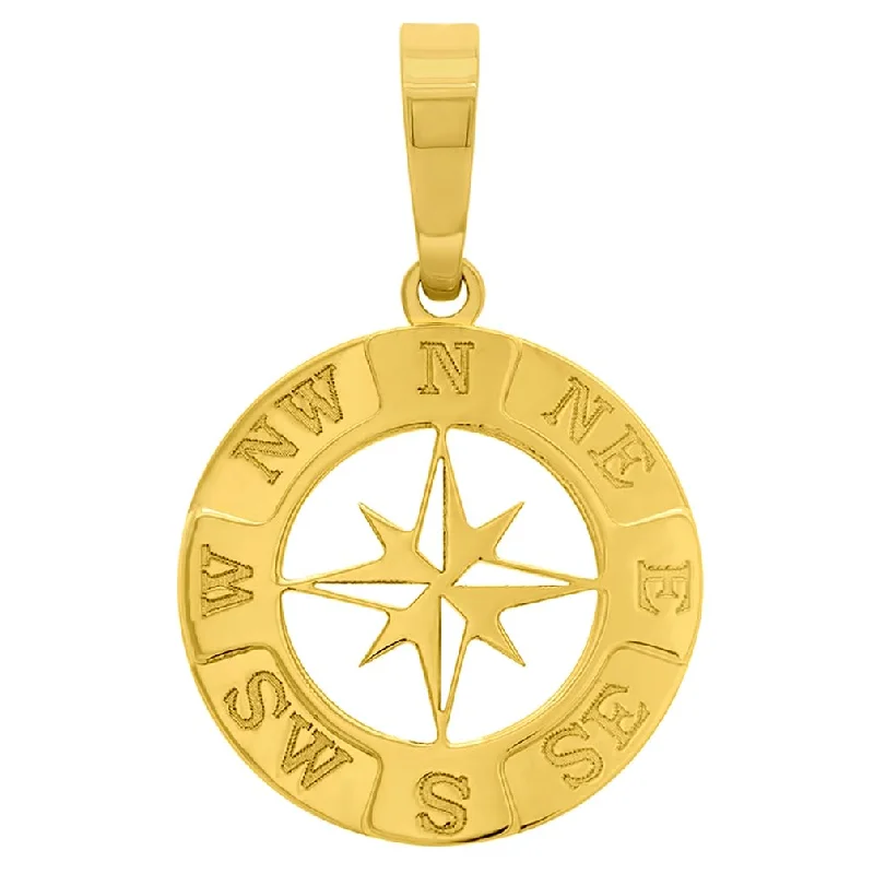 14k Yellow Gold Round 8-Point Star Compass Charm Pendant