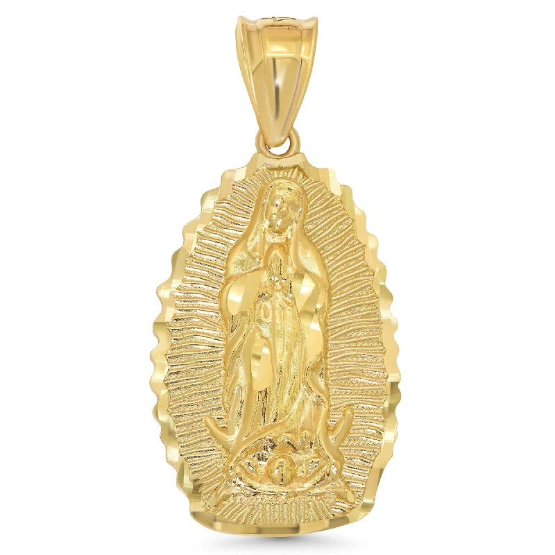 14k Yellow Gold Textured Luminous Our Lady of Guadalupe Pendant - 1 inch Height