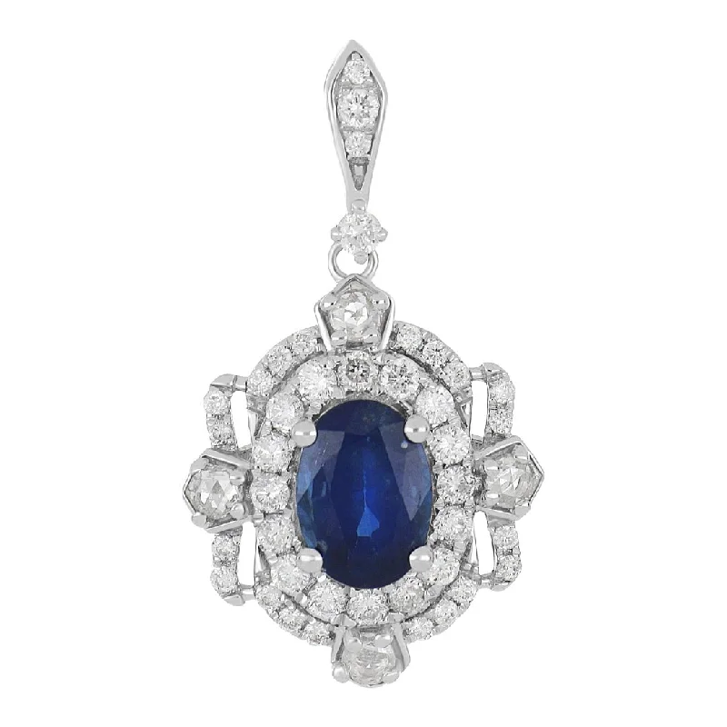 Blue Sapphire Pendant (Blue Sapphire 0.97 cts. White Diamond 0.11 cts. White Diamond 0.36 cts.)