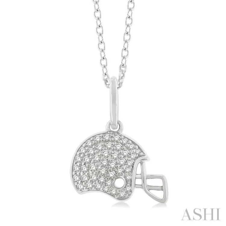 1/5 ctw Petite Hockey Helmet Round Cut Diamond Fashion Pendant With Chain in 10K White Gold