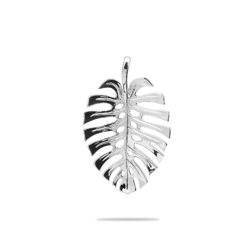 Monstera Pendant in White Gold - 30mm