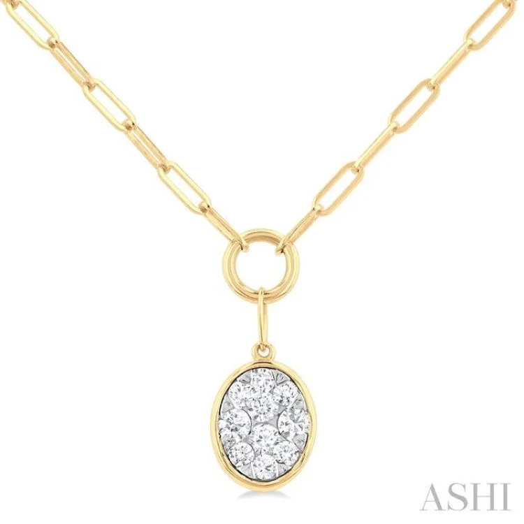 1/4 ctw Lovebright Oval Shape Round Cut Diamond Paper Clip Necklace in 14K Yellow & White Gold