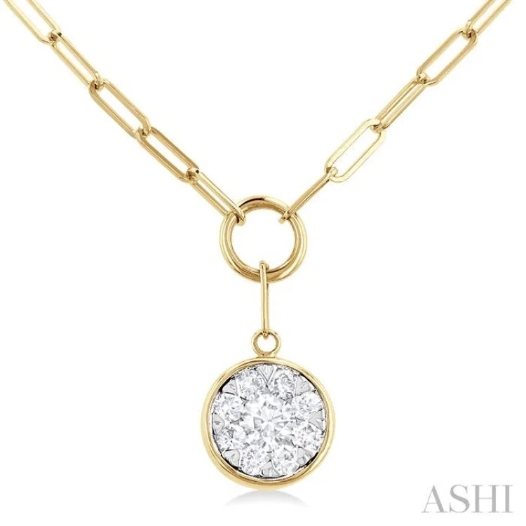 1/4 ctw Lovebright Circular Shape Round Cut Diamond Paper Clip Necklace in 14K Yellow & White Gold