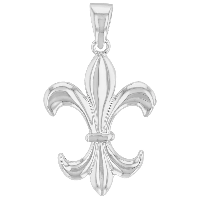 Solid 14k White Gold Simple Fleur de Lis Charm Pendant