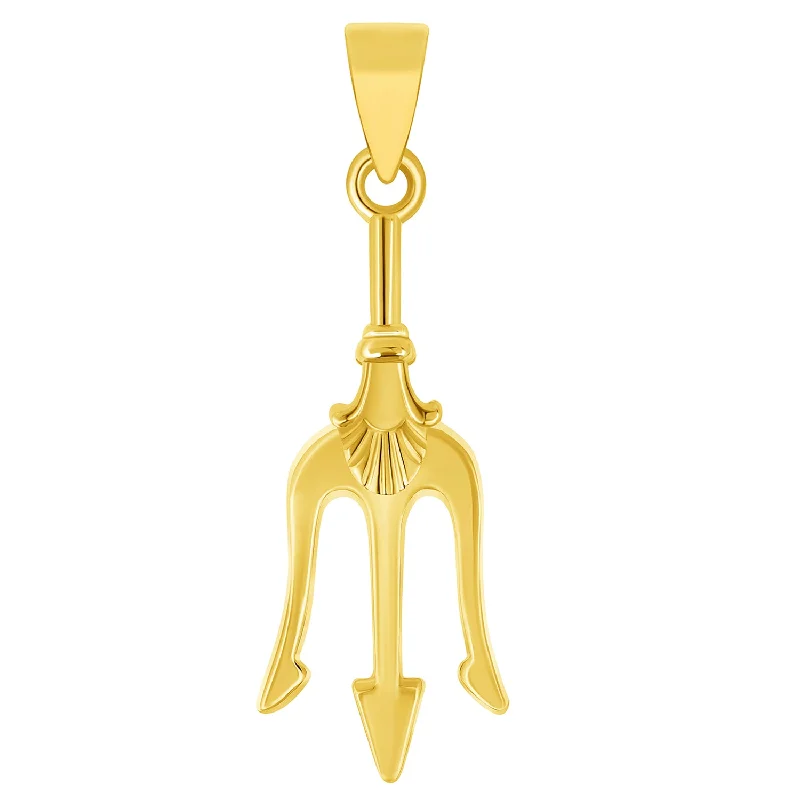 Solid 14k Yellow Gold Short-Handled Trident Sword Pendant