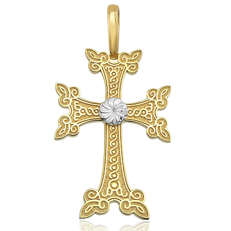 Solid 14k Yellow Gold Traditional Armenian Cross Pendant - 3 Sizes