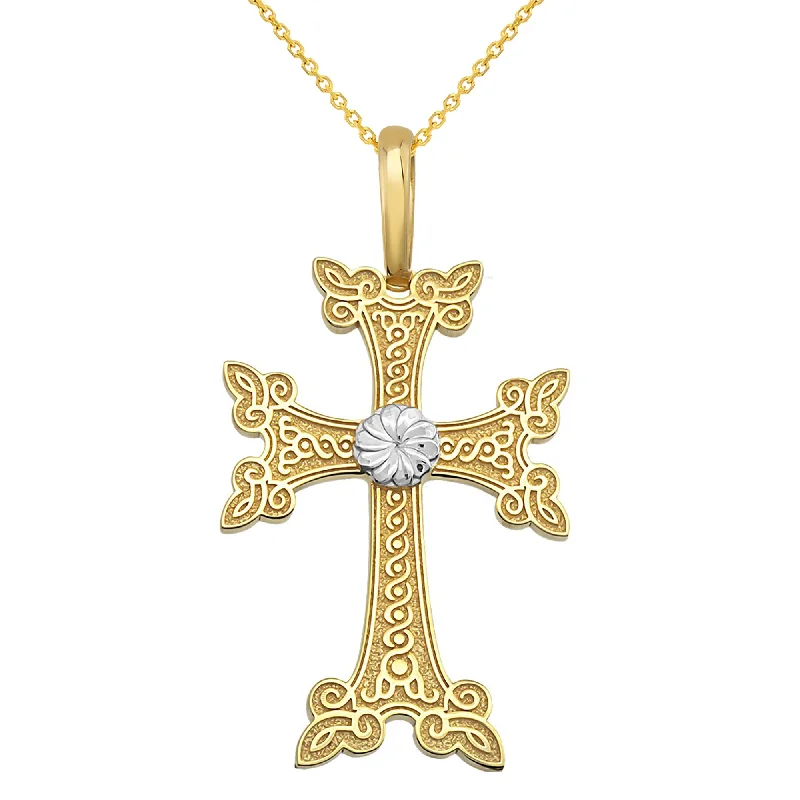 Solid 14k Yellow Gold Traditional Armenian Cross Pendant Necklace