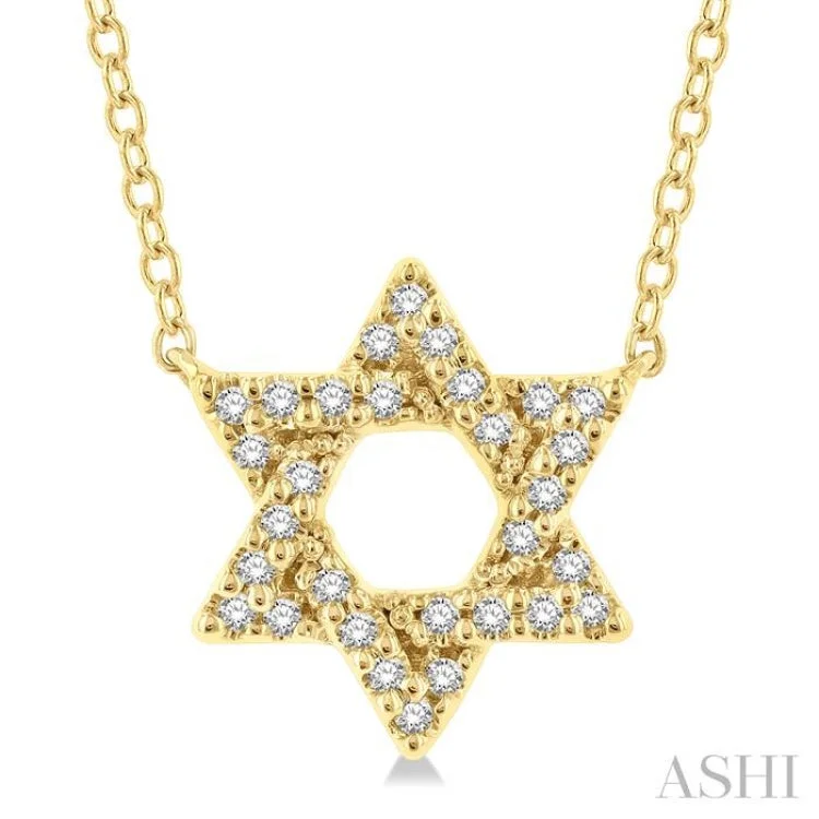 1/10 ctw Petite Star of David Round Cut Diamond Fashion Pendant With Chain in 10K Yellow Gold