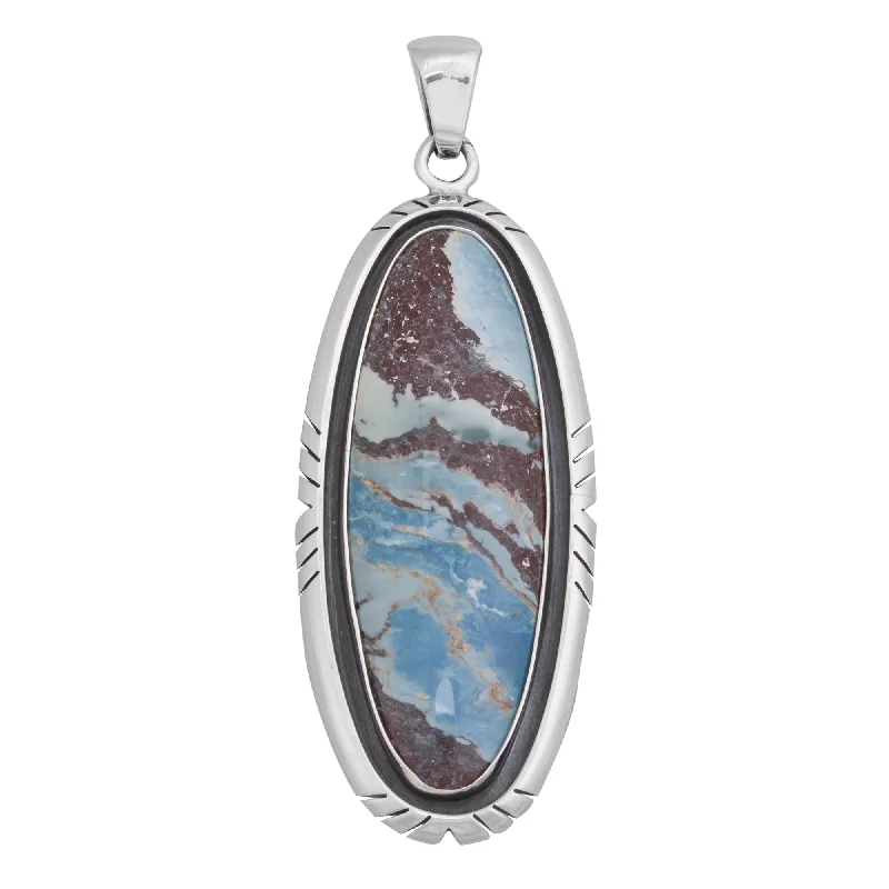 Sterling Silver Oval Aztec Lapis Pendant with Detailed Edge