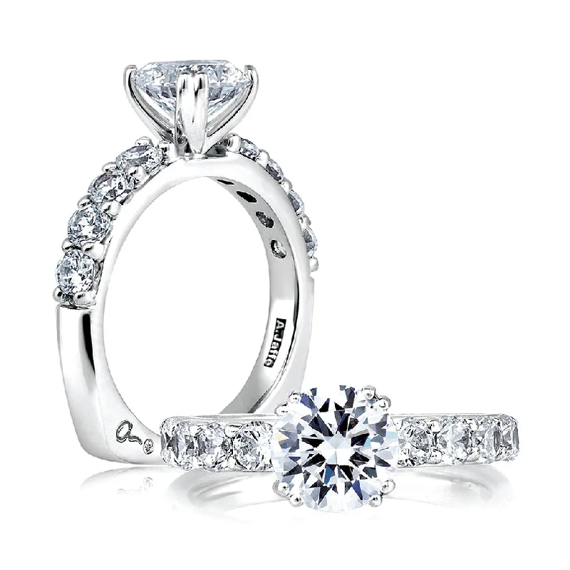 A. JAFFE Round Side Stone Diamond Engagement Ring Setting in 14K White Gold (0.38ctw)