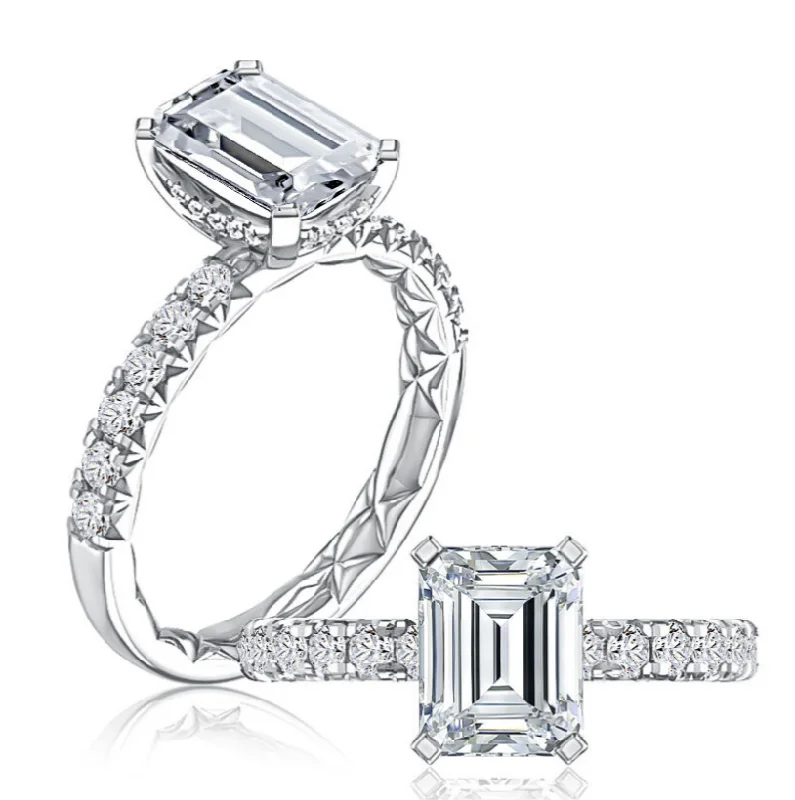 A. JAFFE Emerald Center Hidden Halo Diamond Engagement Ring Setting in 14K White Gold (.38ctw)