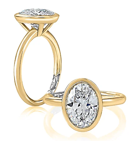 A. JAFFE Oval Center Bezel Solitaire Diamond Engagement Ring Setting in 14K Yellow Gold