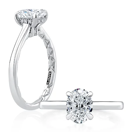 A. JAFFE Oval Center Hidden Halo Diamond Engagement Ring Setting in 14K White Gold (0.06ctw)