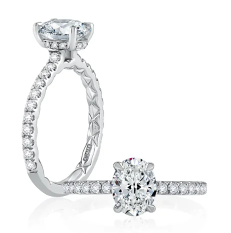 A. JAFFE Oval Center Hidden Halo Diamond Engagement Ring Setting in 14K White Gold (0.43ctw)