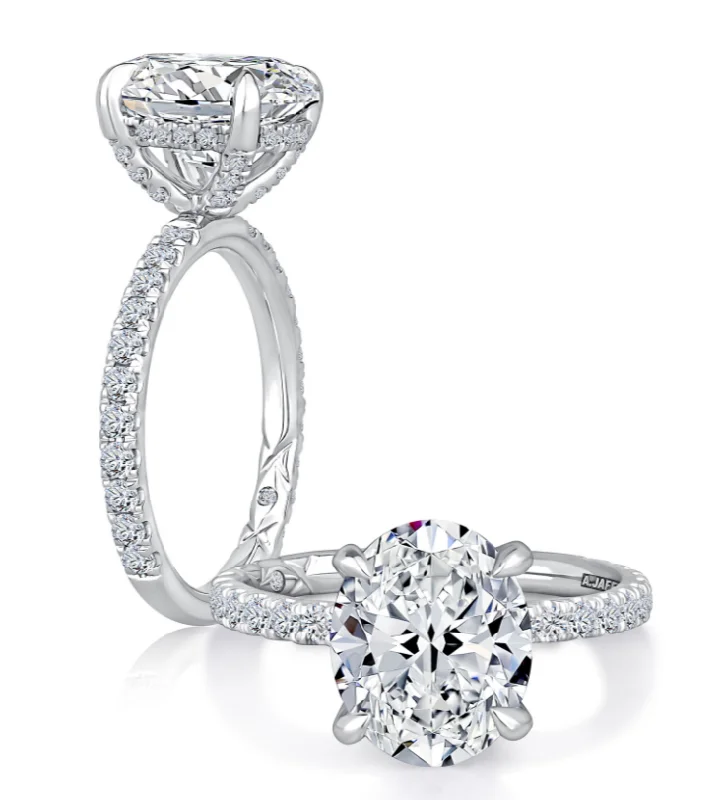 A. JAFFE Oval Center Hidden Halo Diamond Engagement Ring Setting in 14K White Gold (.71ctw)