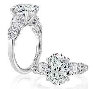 A. JAFFE Oval Center Side Stone Diamond Engagement Ring Setting in 14K White Gold (1.66ctw)