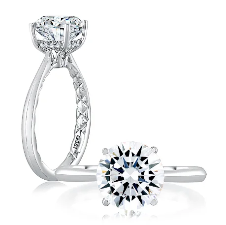 A. JAFFE Round Center Hidden Halo Diamond Engagement Ring Setting in 14K White Gold (0.07ctw)