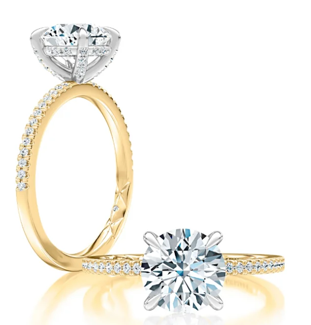 A. JAFFE Round Center Hidden Halo Diamond Engagement Ring Setting in 14K Yellow/White Gold (0.21ctw)