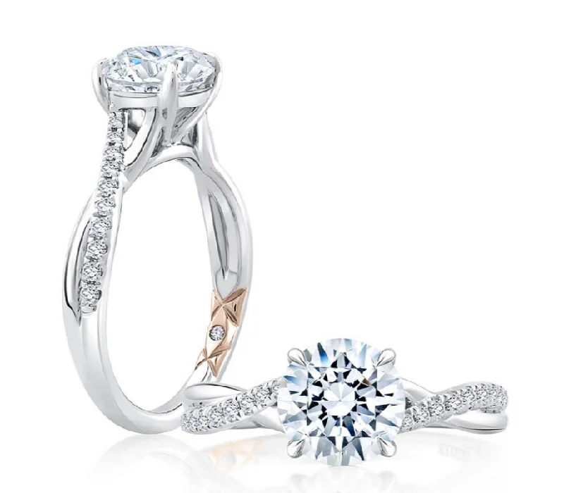 A. JAFFE Round Center Side Stone Diamond Engagement Ring Setting in 14K White Gold (.17ctw)