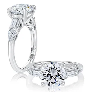 A. JAFFE Round Center Side Stone Diamond Engagement Ring Setting in 14K White Gold (.66ctw)