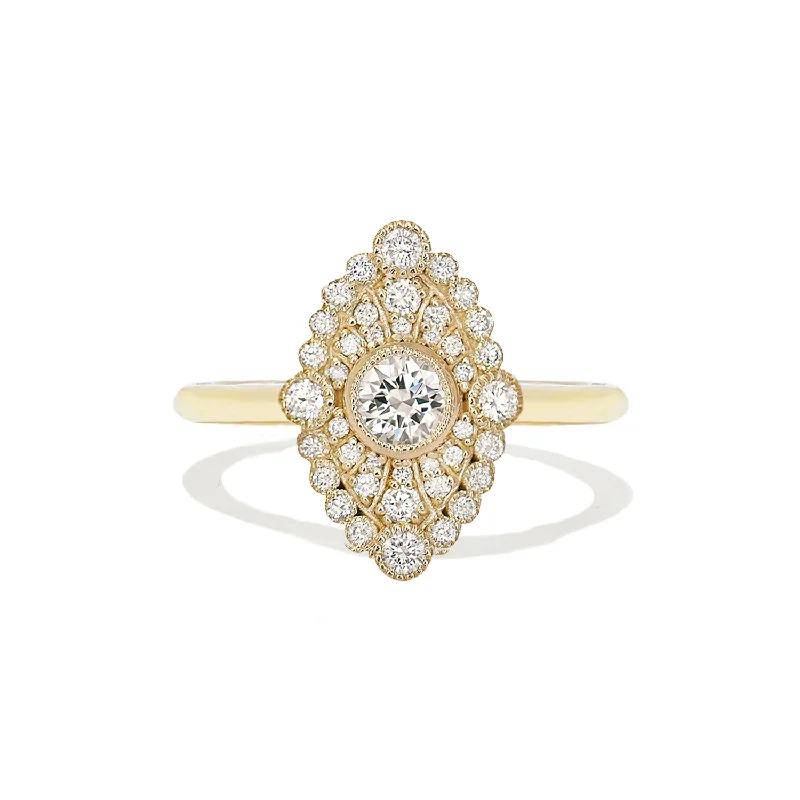 Marquise Shape Round Diamond Mosaic Ring