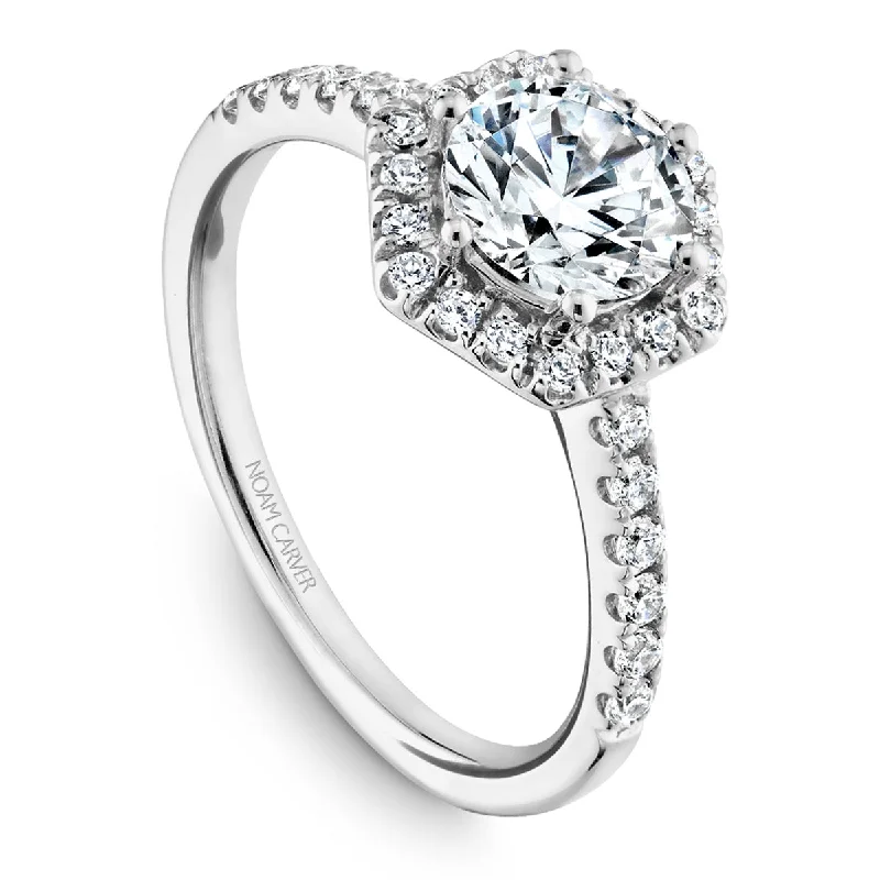 Noam Carver Hexagonal Halo Diamond Engagement Ring Setting in White Gold