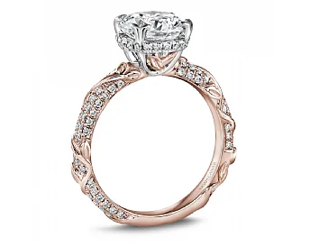 Noam Carver Round Center Side Stone Diamond Engagement Ring Setting in 14K Rose/White Gold (0.45ctw)