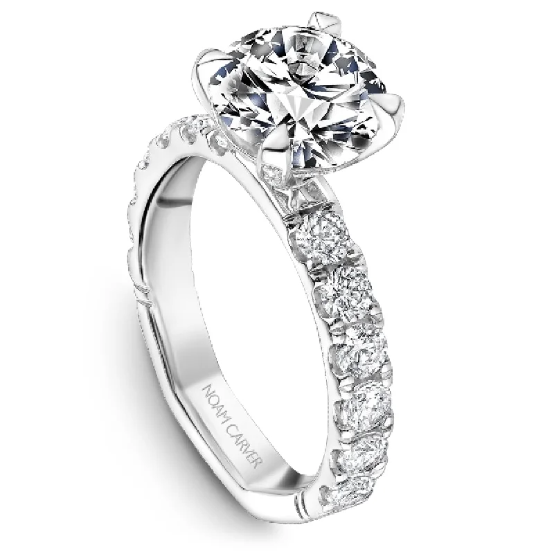 Noam Carver Round Center Side Stone Diamond Engagement Ring Setting in 14K White Gold (1.10ctw)