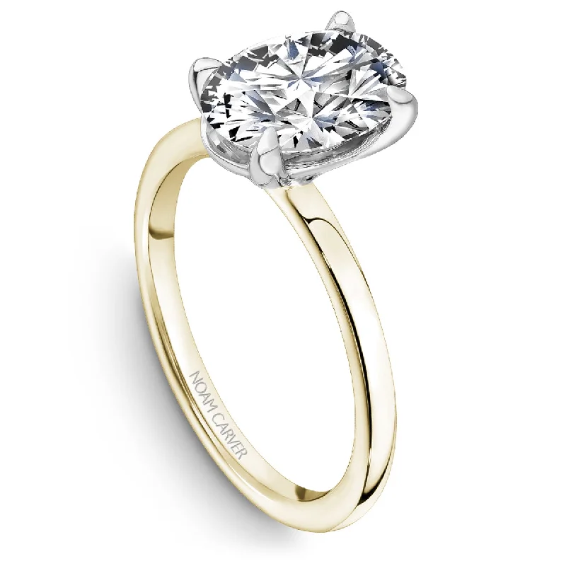 Noam Carver Thin Solitaire Engagement Ring Setting in Yellow and White Gold