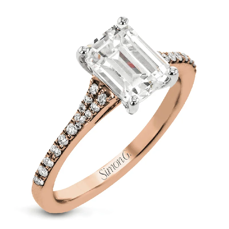 Simon G. Emerald Side Stone Diamond Engagement Ring Setting in 18K Rose Gold (.16ctw)