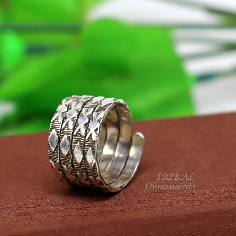 925 Sterling silver Vintage handmade solid spiral design ring band , excellent tribal customized belly dance hippie & boho jewelry sr345