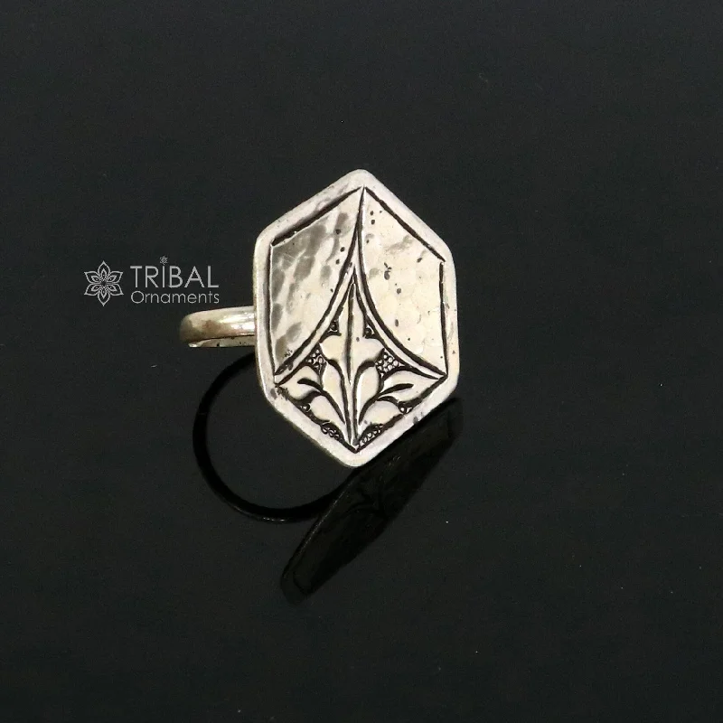 Amazing style Indian Classical cultural flower design 925 sterling silver adjustable ring, best tribal ethnic jewelry Navratri jewelry sr393