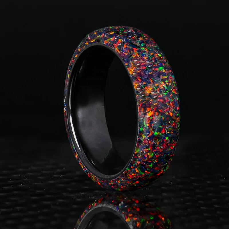 Black Fire Opal Dust Glowstone Ring