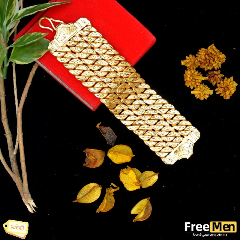 FreeMen 3 Line Singapori Handmade Gold Plated Bracelet