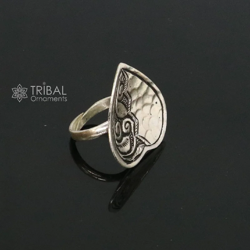 Heart shape Amazing Indian Classical cultural design 925 sterling silver adjustable ring, best tribal ethnic jewelry Navratri jewelry sr394