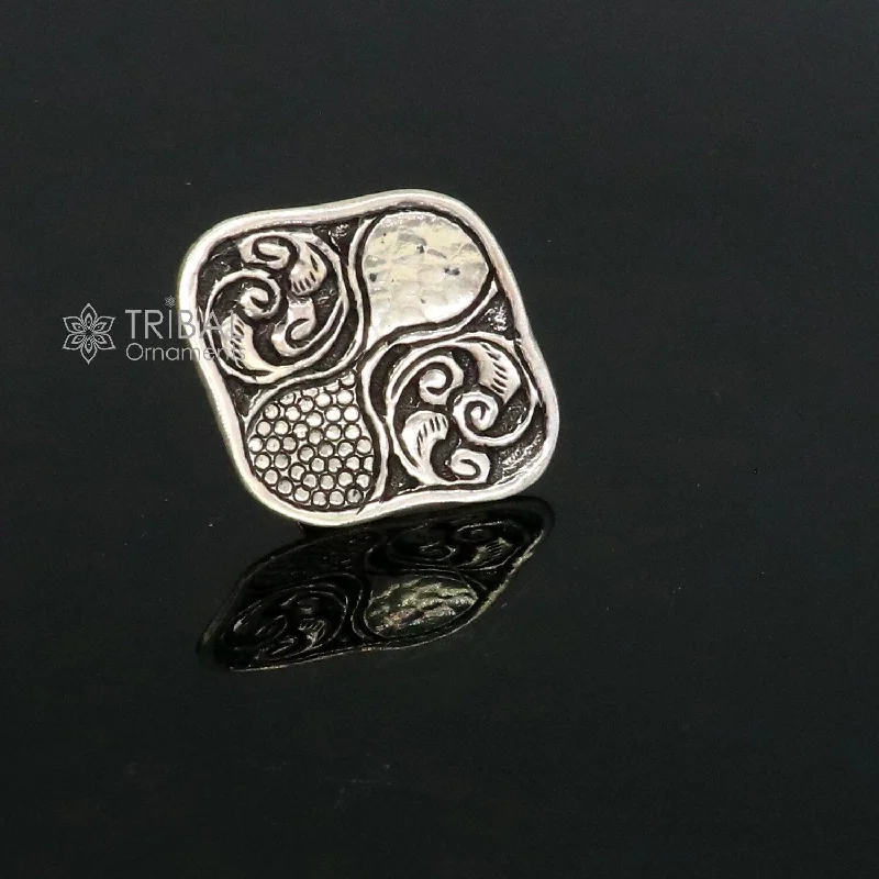 Indian Classical cultural flower design 925 sterling silver adjustable ring, best tribal ethnic jewelry Navratri jewelry sr390