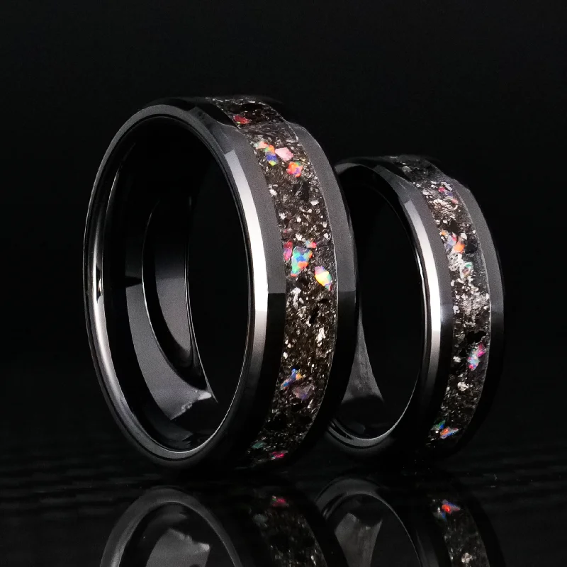 Matching Black Tourmaline Glowstone Ring on Black Ceramic