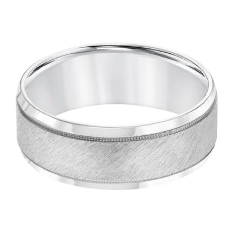 Men's 8mm Flat Round Edge Carved Wedding Band