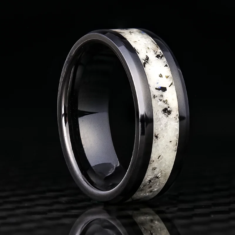 Moonstone Glowstone Ring on Black Ceramic