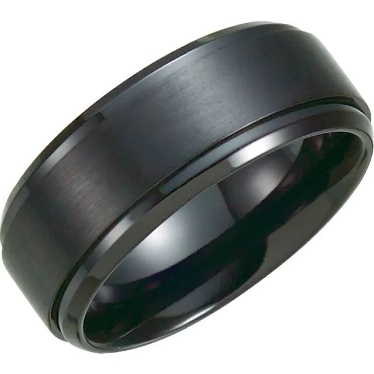 Black Titanium 9 mm Ridged Band Size 11.5