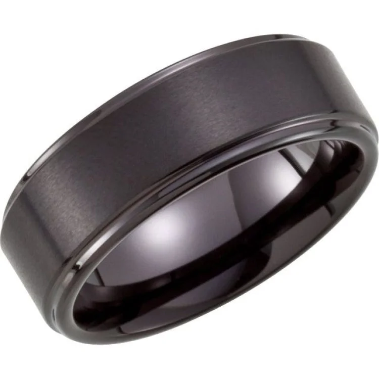 Black PVD Tungsten 8 mm Ridged Band Size 13.5