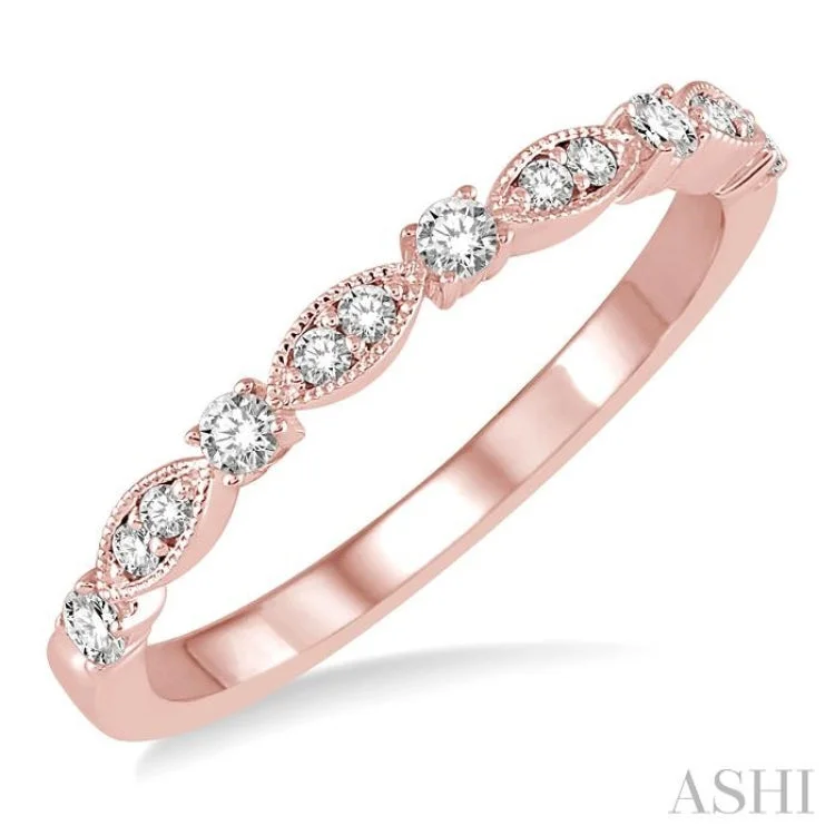 1/4 ctw Lattice Marquise and Circular Mount Round Cut Diamond Stackable Band in 14K Rose Gold