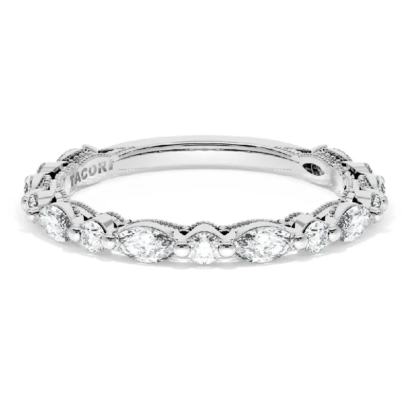 Tacori 18k Sculpted Crescent Marquise & Round Diamond Wedding Band