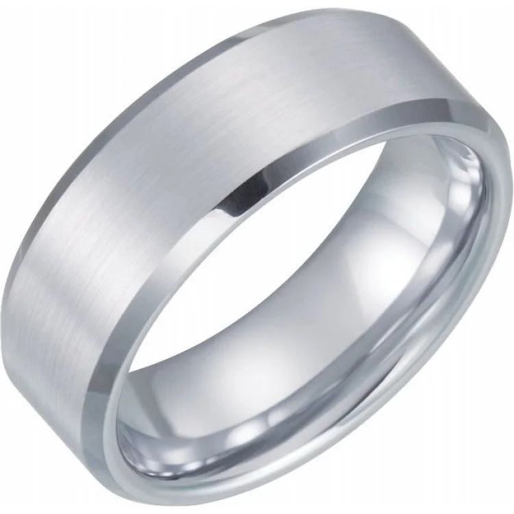 White Tungsten 8 mm Satin & Beveled-Edge Band Size 12