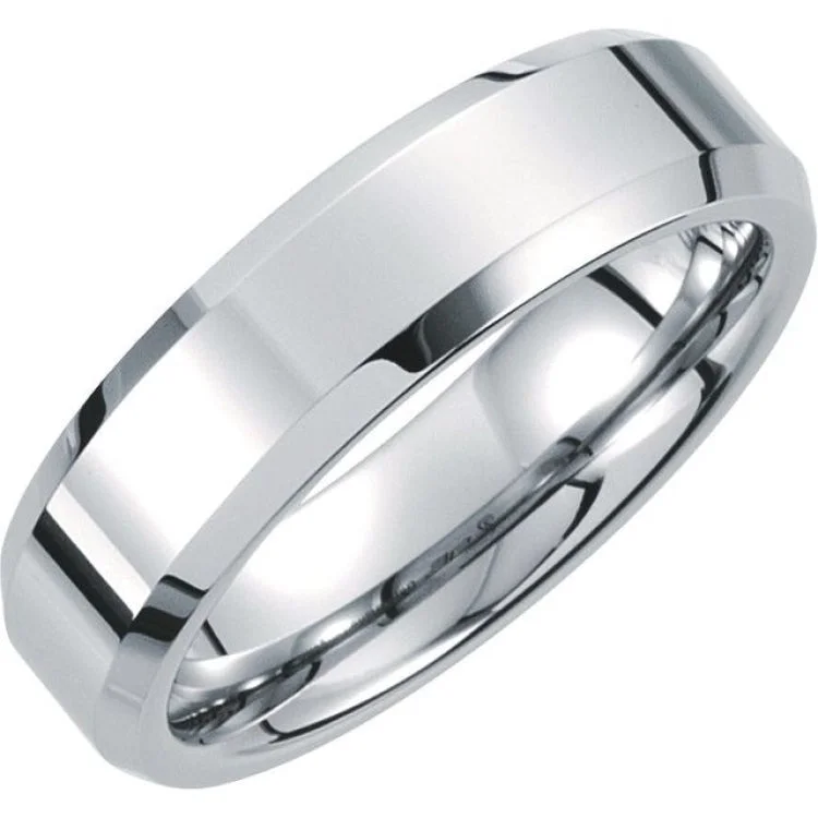 White Tungsten 6 mm Beveled-Edge Band Size 10.5