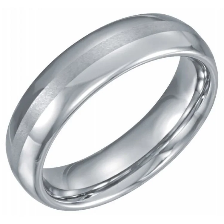 White Tungsten 6 mm Domed Band with Satin Center Size 6